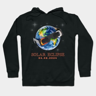 Total Solar Eclipse 4 8 2024 - Earth Globe Wearing Eclipse Solar Glasses Hoodie